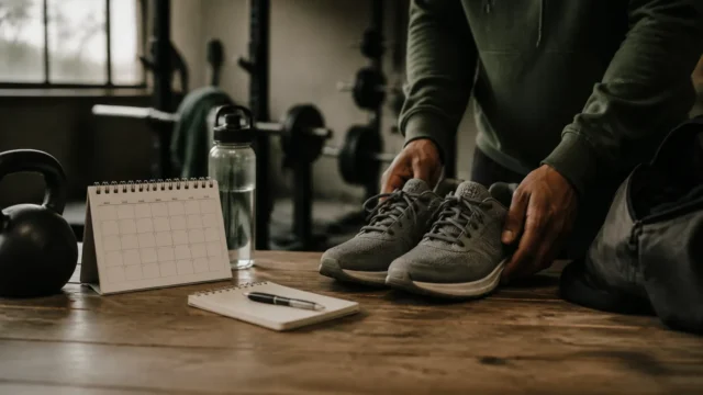 Illustrative fitness scene showing a calm, practical approach to training habits.